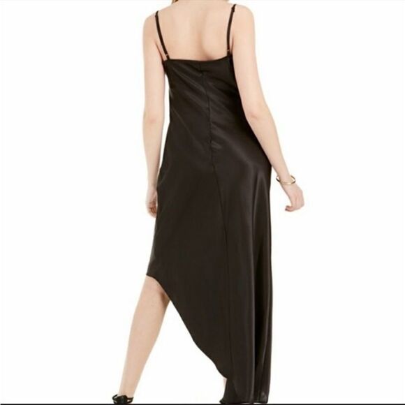 NWOT Bebe Black Satin Cowl Neck Maxi Midi Asymmetrical Dinner,Engagement - Picture 2 of 10